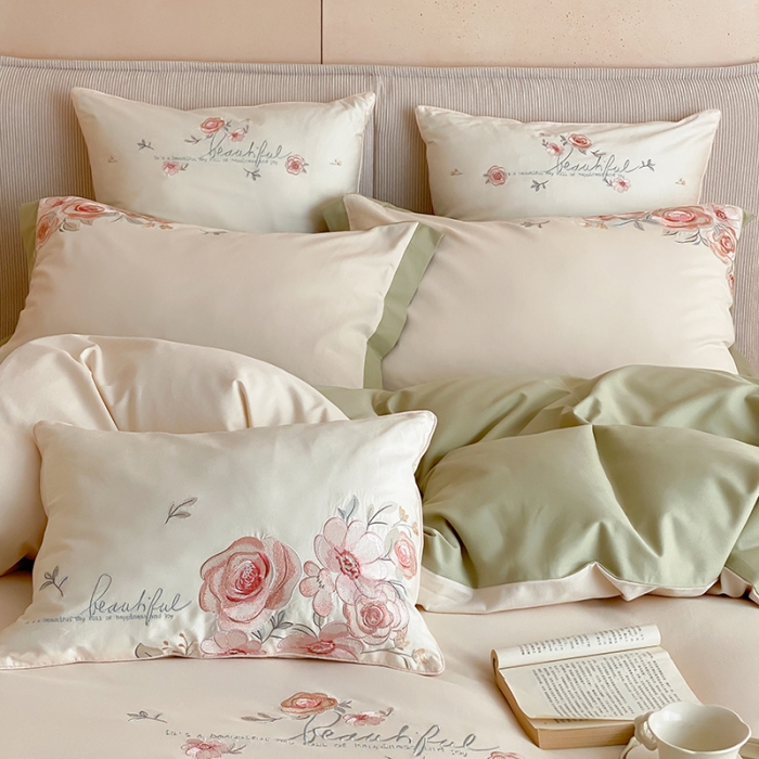 91家纺网 家纺一手货源 找家纺 MIU缪家居 2023新款100支全棉磨毛系列四件套-满园 豆绿