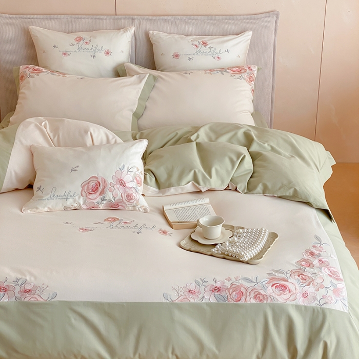 91家纺网 家纺一手货源 找家纺 MIU缪家居 2023新款100支全棉磨毛系列四件套-满园 豆绿