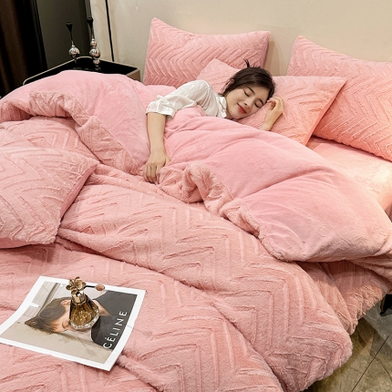 91家纺网 家纺一手货源 找家纺 漫步云2023直播爆款9斤加厚兔毛绒兔兔绒懒兔绒立体剪花牛奶绒四件套