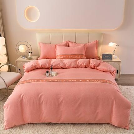 91家纺网 家纺一手货源 找家纺 幸嘉轩 2025新款全棉喷气加厚磨毛印花小清新四件套 子叶-粉