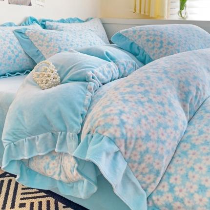 91家纺网 家纺一手货源 找家纺 春光里-2023新款高克重花边款直播热卖牛奶绒四件套