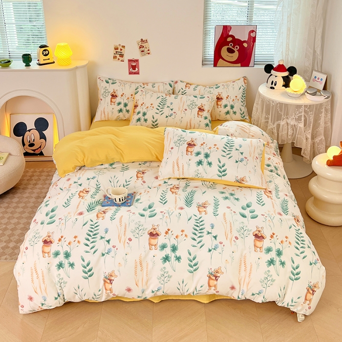 91家纺网 家纺一手货源 找家纺 卡斯诺 2023新款迪士尼水洗棉四件套 欢乐维尼