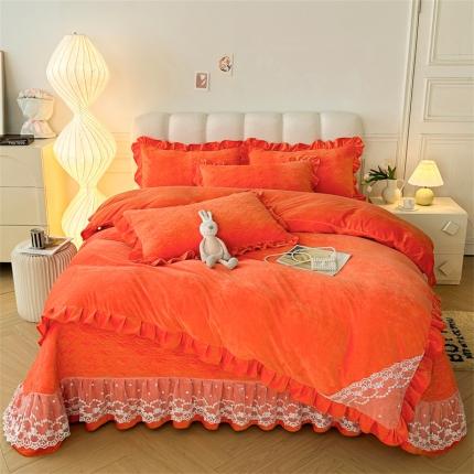 91家纺网 家纺一手货源 找家纺 （总）恒爱 2023新款A类婴儿绒立体蕾丝夹棉加高花边床盖四件套-甜心