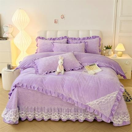 91家纺网 家纺一手货源 找家纺 （总）恒爱 2023新款A类婴儿绒立体蕾丝夹棉加高花边床盖四件套-甜心