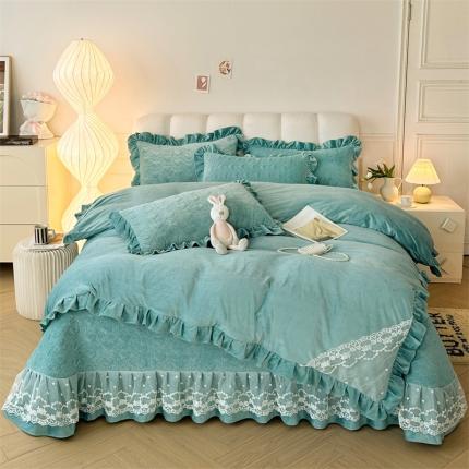 91家纺网 家纺一手货源 找家纺 （总）恒爱 2023新款A类婴儿绒立体蕾丝夹棉加高花边床盖四件套-甜心