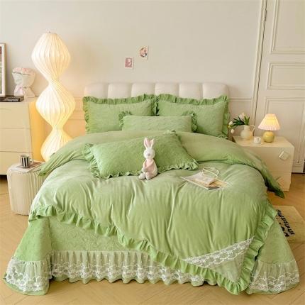 91家纺网 家纺一手货源 找家纺 （总）恒爱 2023新款A类婴儿绒立体蕾丝夹棉加高花边床盖四件套-甜心