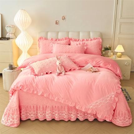 91家纺网 家纺一手货源 找家纺 （总）恒爱 2023新款A类婴儿绒立体蕾丝夹棉加高花边床盖四件套-甜心