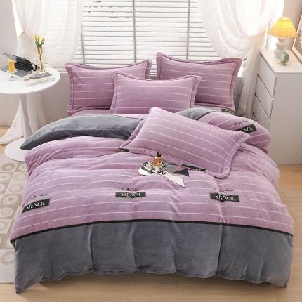 91家纺网 家纺一手货源 找家纺 畅畅 2023新款加厚260克全消光牛奶棉印花臻棉绒四件套 活力时光-豆沙