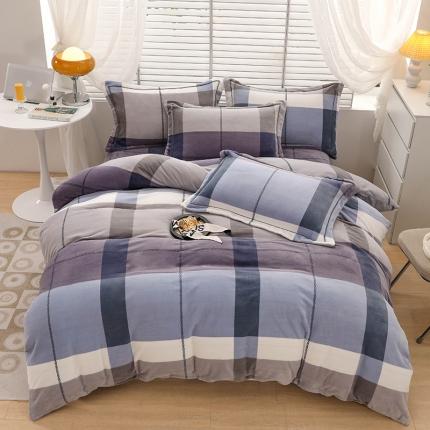 91家纺网 家纺一手货源 找家纺 畅畅 2023新款加厚260克全消光牛奶棉印花臻棉绒四件套 小时光-兰灰