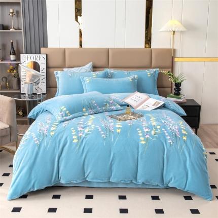 91家纺网 家纺一手货源 找家纺 （总）畅畅 2023新款加厚260克全消光牛奶棉印花臻棉绒四件套