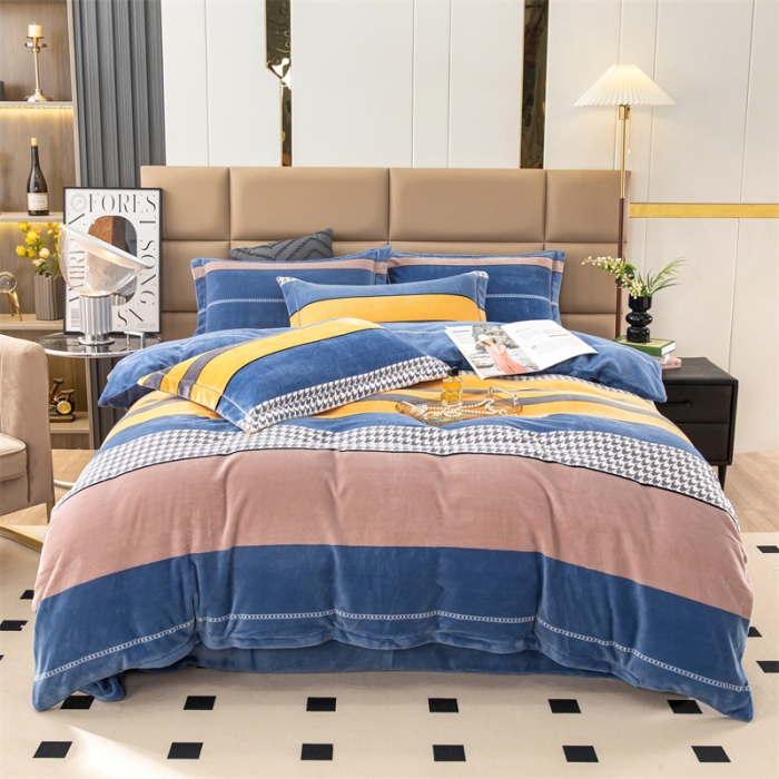 91家纺网 家纺一手货源 找家纺 畅畅 2023新款加厚260克全消光牛奶棉印花臻棉绒四件套 冬日暖阳