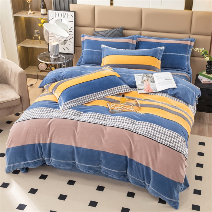 91家纺网 家纺一手货源 找家纺 畅畅 2023新款加厚260克全消光牛奶棉印花臻棉绒四件套 冬日暖阳