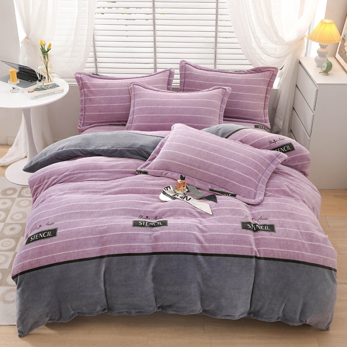 91家纺网 家纺一手货源 找家纺 畅畅 2023新款加厚260克全消光牛奶棉印花臻棉绒四件套 活力时光-豆沙