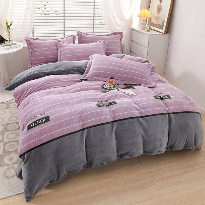 91家纺网 家纺一手货源 找家纺 畅畅 2023新款加厚260克全消光牛奶棉印花臻棉绒四件套 活力时光-豆沙