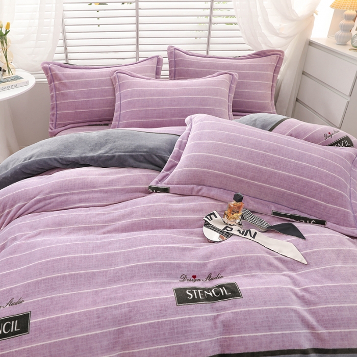 91家纺网 家纺一手货源 找家纺 畅畅 2023新款加厚260克全消光牛奶棉印花臻棉绒四件套 活力时光-豆沙