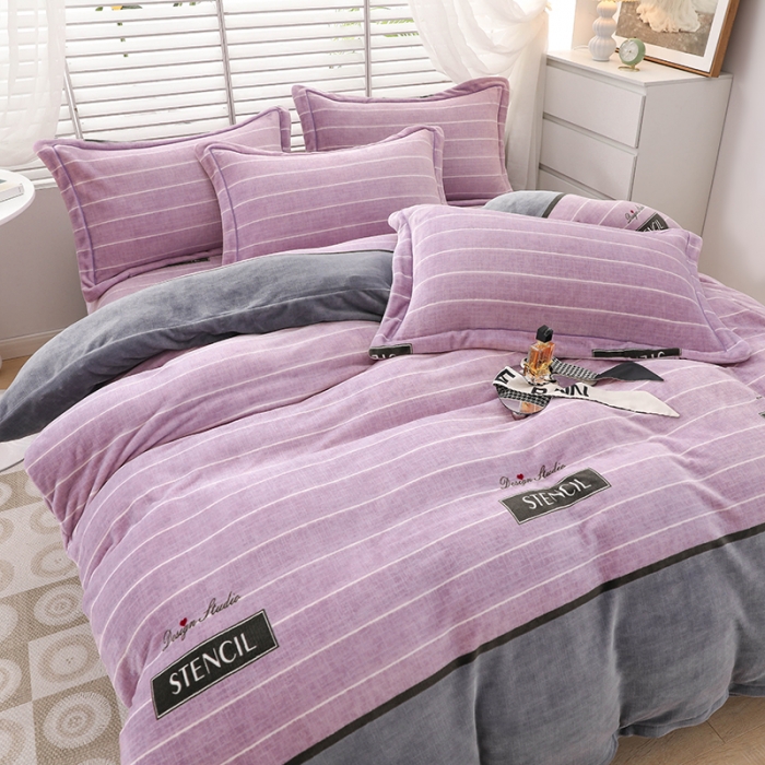 91家纺网 家纺一手货源 找家纺 畅畅 2023新款加厚260克全消光牛奶棉印花臻棉绒四件套 活力时光-豆沙