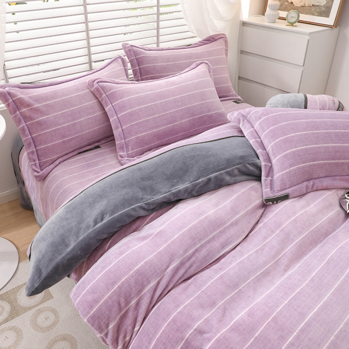 91家纺网 家纺一手货源 找家纺 畅畅 2023新款加厚260克全消光牛奶棉印花臻棉绒四件套 活力时光-豆沙