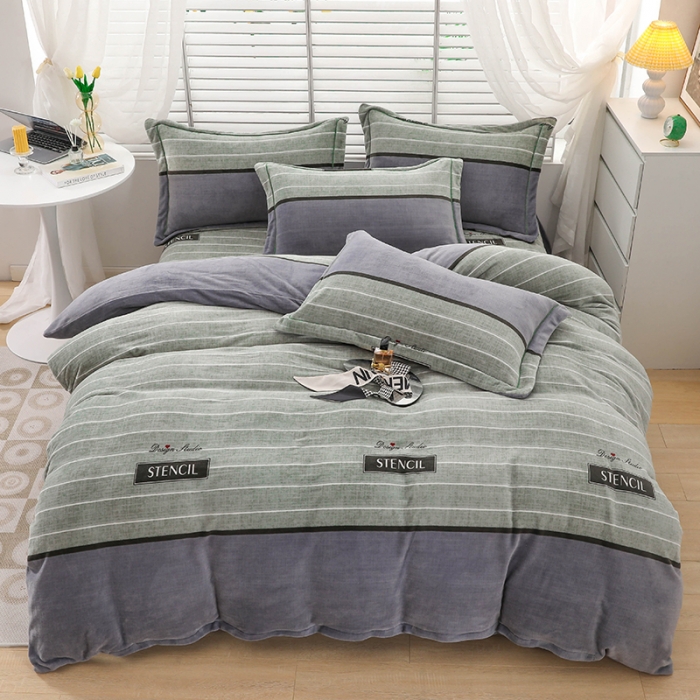 91家纺网 家纺一手货源 找家纺 畅畅 2023新款加厚260克全消光牛奶棉印花臻棉绒四件套 活力时光-绿