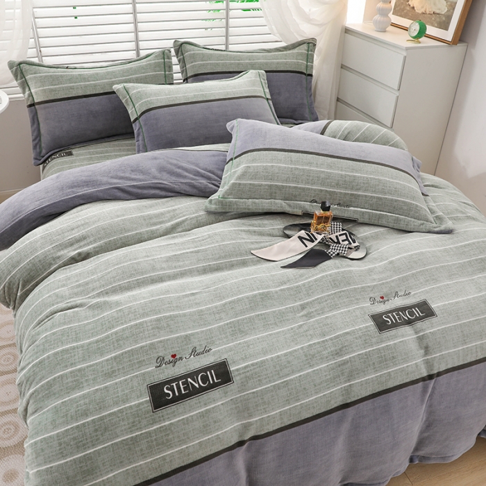 91家纺网 家纺一手货源 找家纺 畅畅 2023新款加厚260克全消光牛奶棉印花臻棉绒四件套 活力时光-绿