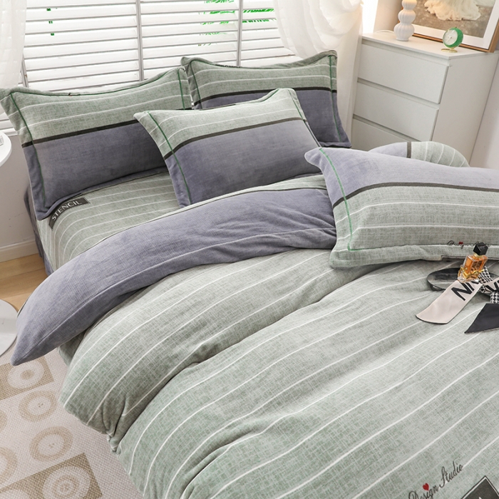 91家纺网 家纺一手货源 找家纺 畅畅 2023新款加厚260克全消光牛奶棉印花臻棉绒四件套 活力时光-绿