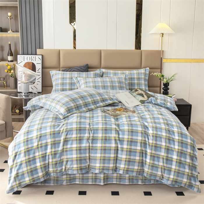 91家纺网 家纺一手货源 找家纺 畅畅 2023新款加厚260克全消光牛奶棉印花臻棉绒四件套 兰小格