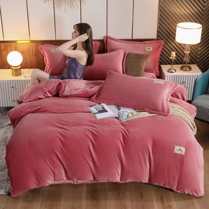 畅畅 2023新款加厚260克全消光牛奶棉印花臻棉绒四件套 皮红