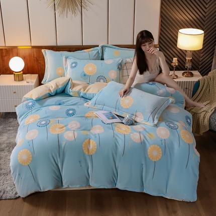 畅畅 2023新款加厚260克全消光牛奶棉印花臻棉绒四件套 夏日幽香兰