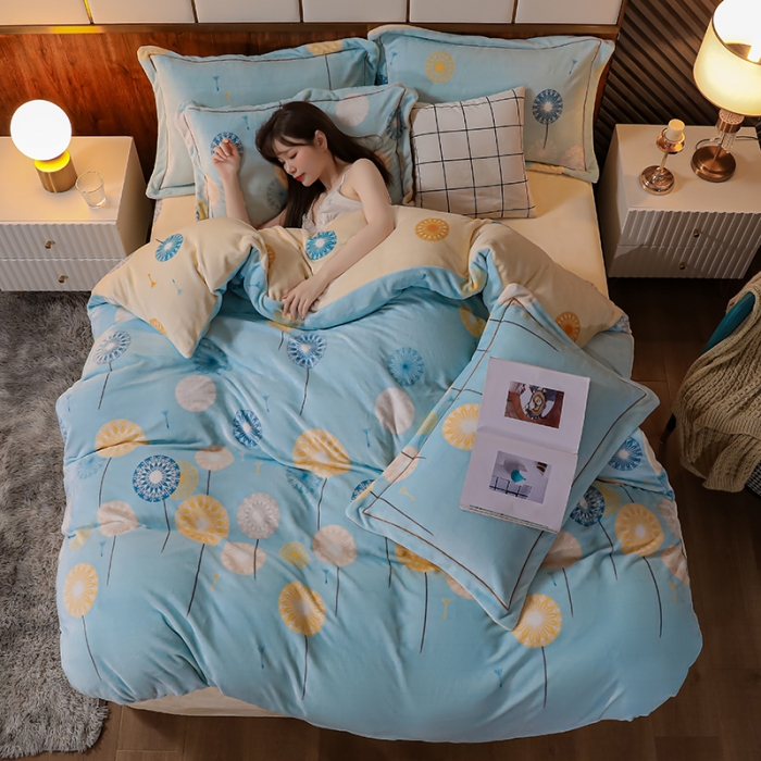 91家纺网 家纺一手货源 找家纺 畅畅 2023新款加厚260克全消光牛奶棉印花臻棉绒四件套 夏日幽香兰