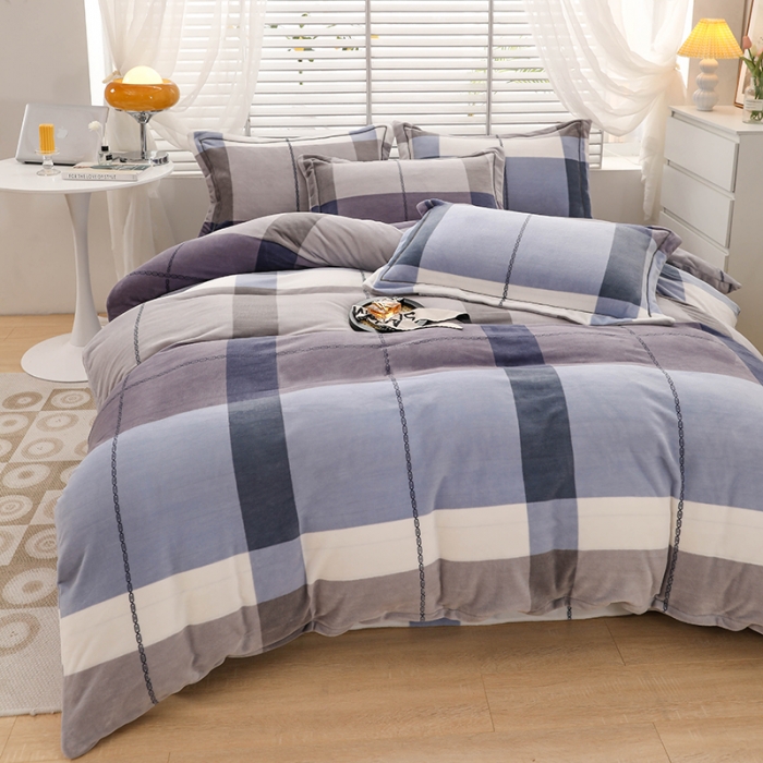 91家纺网 家纺一手货源 找家纺 畅畅 2023新款加厚260克全消光牛奶棉印花臻棉绒四件套 小时光-兰灰