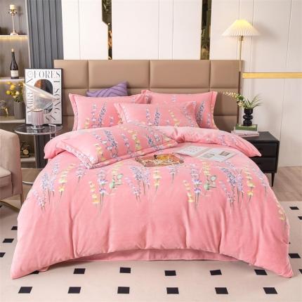 畅畅 2023新款加厚260克全消光牛奶棉印花臻棉绒四件套 薰衣草粉