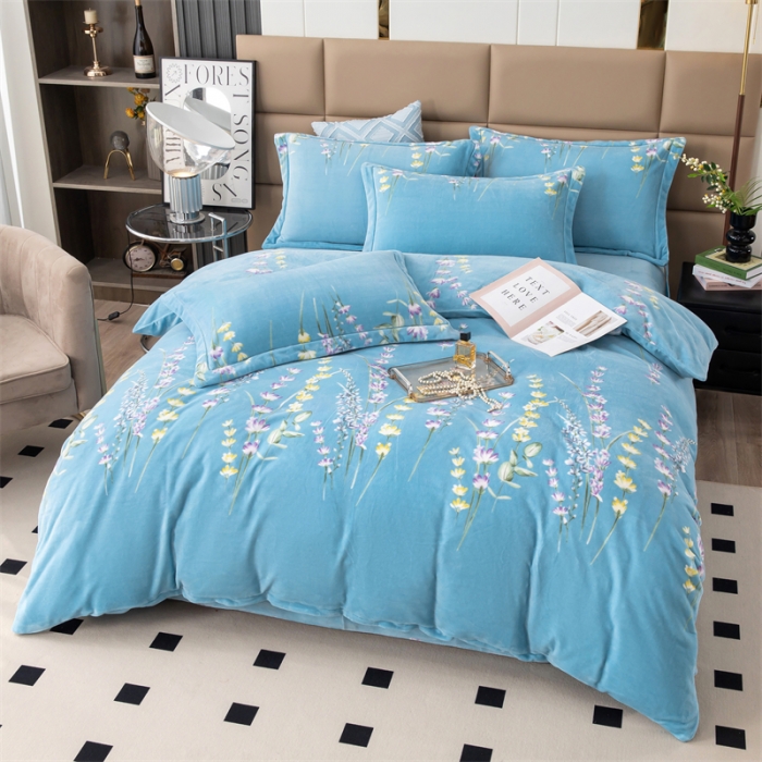 91家纺网 家纺一手货源 找家纺 畅畅 2023新款加厚260克全消光牛奶棉印花臻棉绒四件套 薰衣草兰