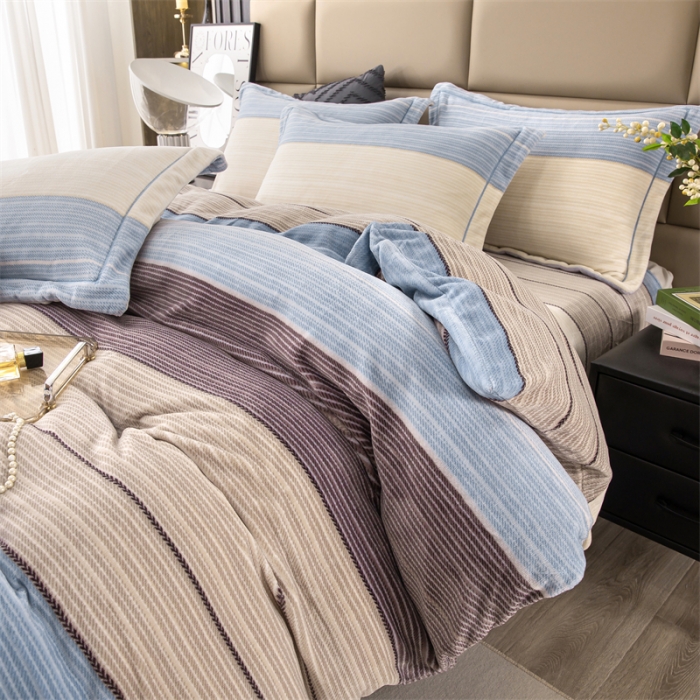 91家纺网 家纺一手货源 找家纺 畅畅 2023新款加厚260克全消光牛奶棉印花臻棉绒四件套 伊洛克灰