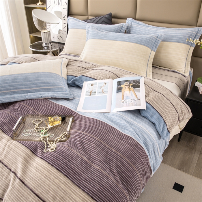 91家纺网 家纺一手货源 找家纺 畅畅 2023新款加厚260克全消光牛奶棉印花臻棉绒四件套 伊洛克灰