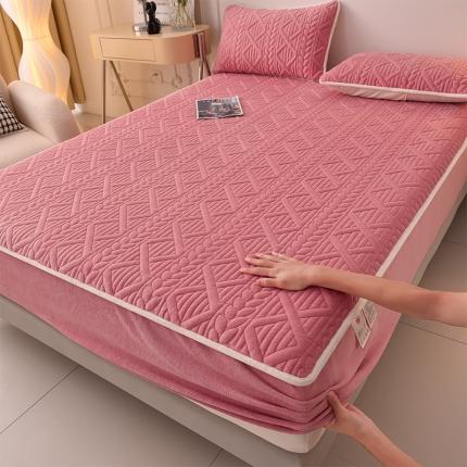 91家纺网 家纺一手货源 找家纺 X猫先生床笠200克牛奶绒负离子夹棉床笠加绒加厚床罩 爱情草-豆沙