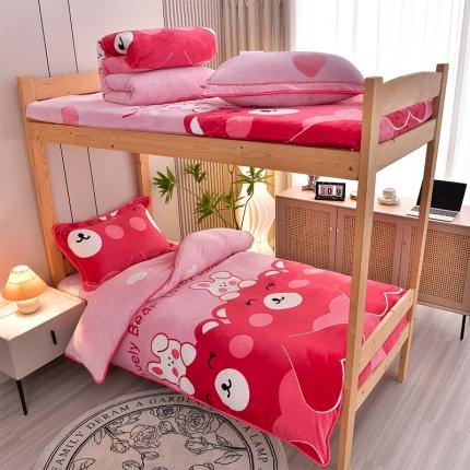 91家纺网 家纺一手货源 找家纺 居尚2025直播爆款高克重印花牛奶绒法莱绒学生三件套 爱心萌宠