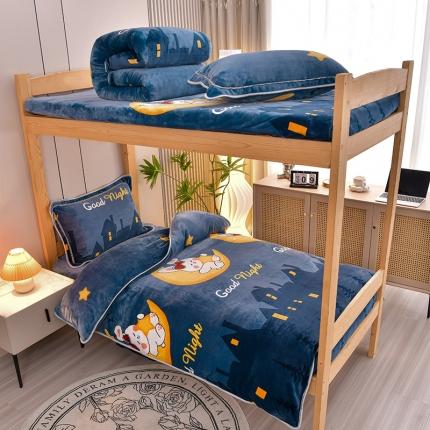 91家纺网 家纺一手货源 找家纺 居尚2025直播爆款高克重印花牛奶绒法莱绒学生三件套 晚安