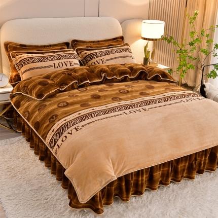 91家纺网 家纺一手货源 找家纺 2025新款230克8.5斤加厚高克重牛奶绒金貂绒法莱绒四件套冬季加绒法兰绒床裙款 一见倾心