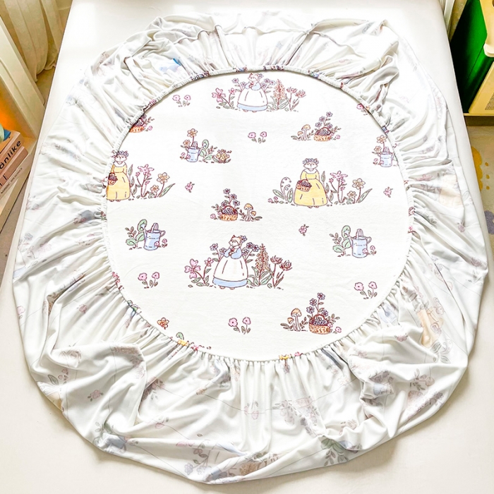 91家纺网 家纺一手货源 找家纺 安哆啦家纺 2024新款高克重牛奶绒印花单床笠 狐狸小姐的花园