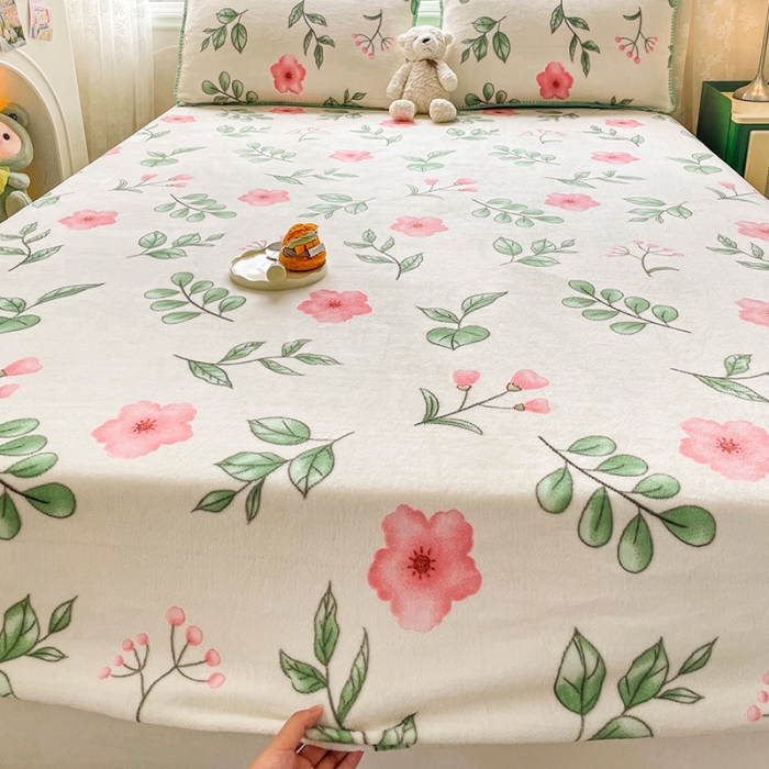 91家纺网 家纺一手货源 找家纺 安哆啦家纺 2024新款高克重牛奶绒印花单床笠 花丛间