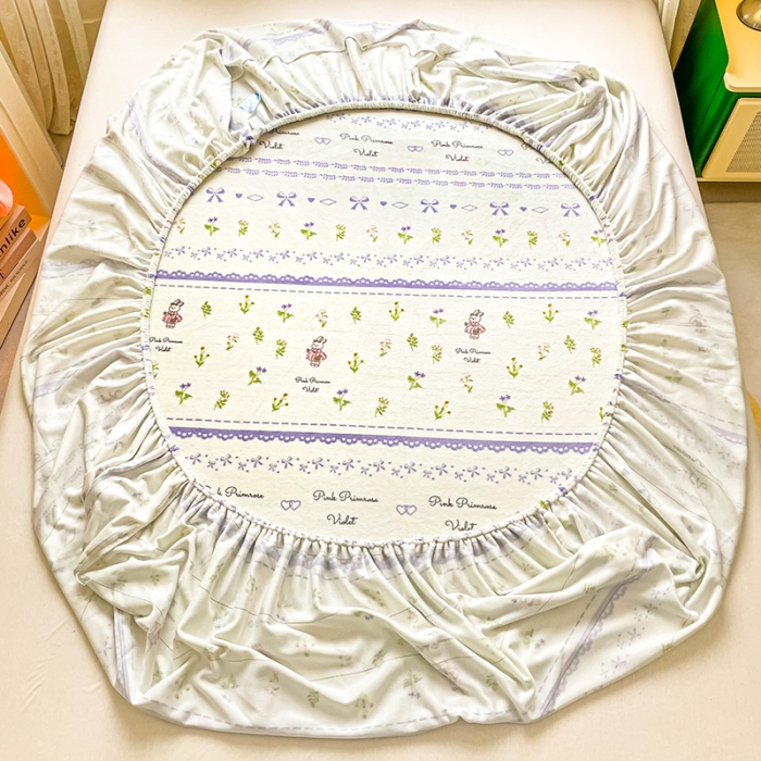 91家纺网 家纺一手货源 找家纺 安哆啦家纺 2024新款高克重牛奶绒印花单床笠 蕾丝兔