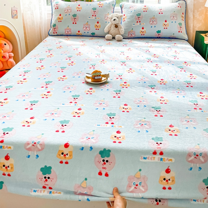 91家纺网 家纺一手货源 找家纺 安哆啦家纺 2024新款高克重牛奶绒印花单床笠 奶酪芝士