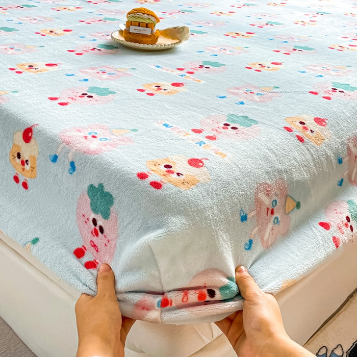 91家纺网 家纺一手货源 找家纺 安哆啦家纺 2024新款高克重牛奶绒印花单床笠 奶酪芝士