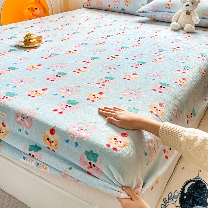 91家纺网 家纺一手货源 找家纺 安哆啦家纺 2024新款高克重牛奶绒印花单床笠 奶酪芝士