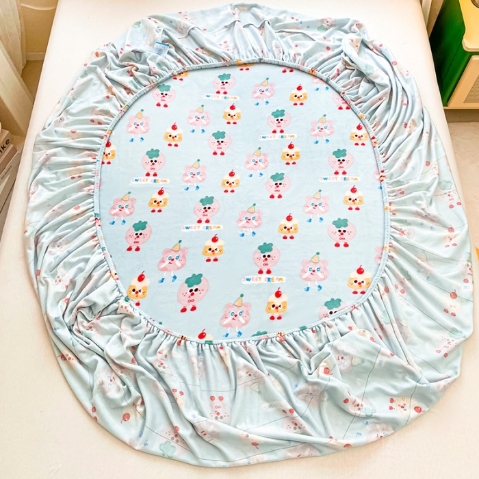 91家纺网 家纺一手货源 找家纺 安哆啦家纺 2024新款高克重牛奶绒印花单床笠 奶酪芝士