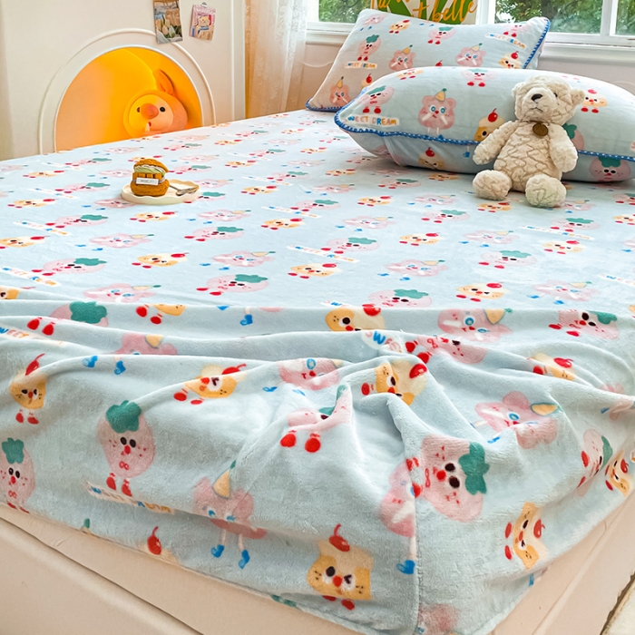 91家纺网 家纺一手货源 找家纺 安哆啦家纺 2024新款高克重牛奶绒印花单床笠 奶酪芝士