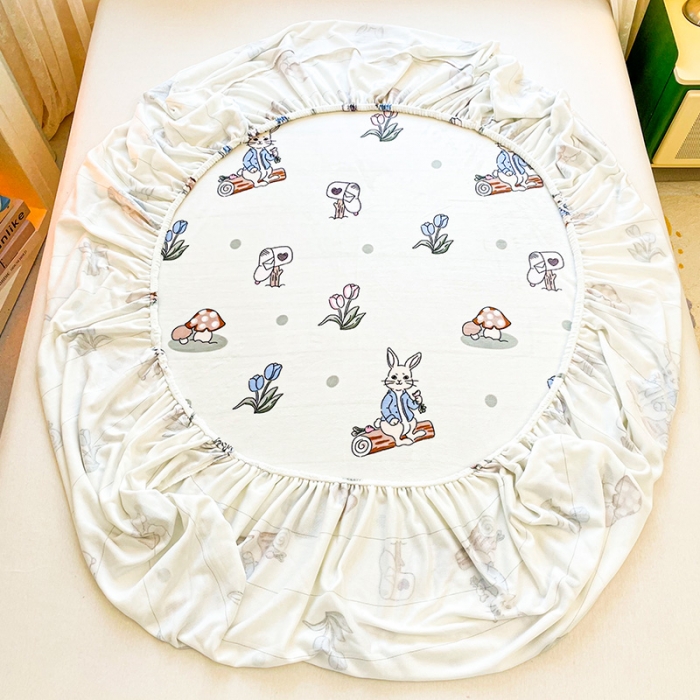 91家纺网 家纺一手货源 找家纺 安哆啦家纺 2024新款高克重牛奶绒印花单床笠 兔八哥