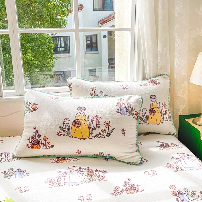 91家纺网 家纺一手货源 找家纺 安哆啦家纺 2024新款高克重牛奶绒印花单床笠 狐狸小姐的花园