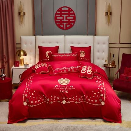 91家纺网 家纺一手货源 找家纺 2023新中式全棉长绒棉100支婚庆四件套国潮多件套小红书一见钟情