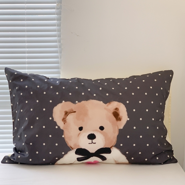 91家纺网 家纺一手货源 找家纺 昔可 2023新款全棉大版数码印花单枕套 波点小熊