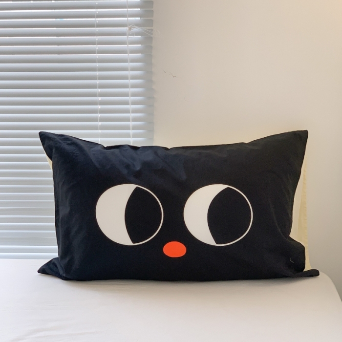 91家纺网 家纺一手货源 找家纺 昔可 2023新款全棉大版数码印花单枕套 黑眼睛